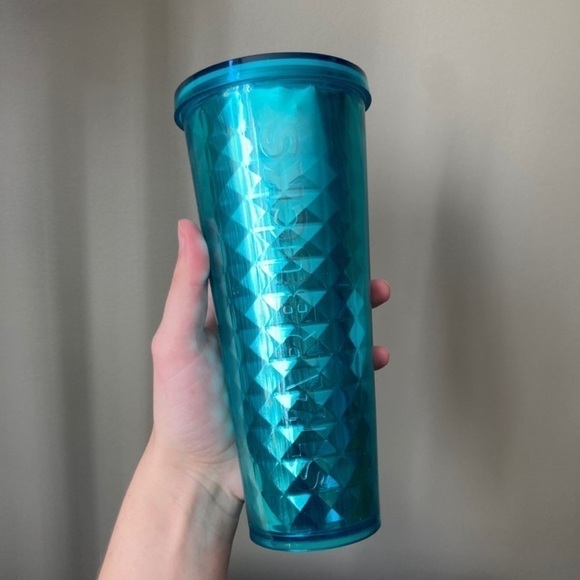 Starbucks | 2015 Turquoise Diamond Metallic Venti 24 oz Tumbler No Straw - Picture 1 of 6